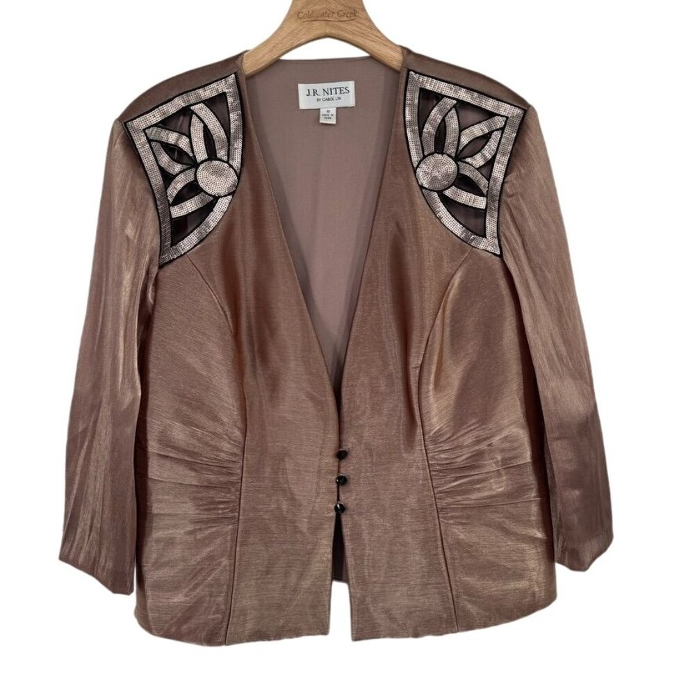J.R. Nites Womens Bronze Shimmer Blazer jacket Size 16 Embellished sequin formal